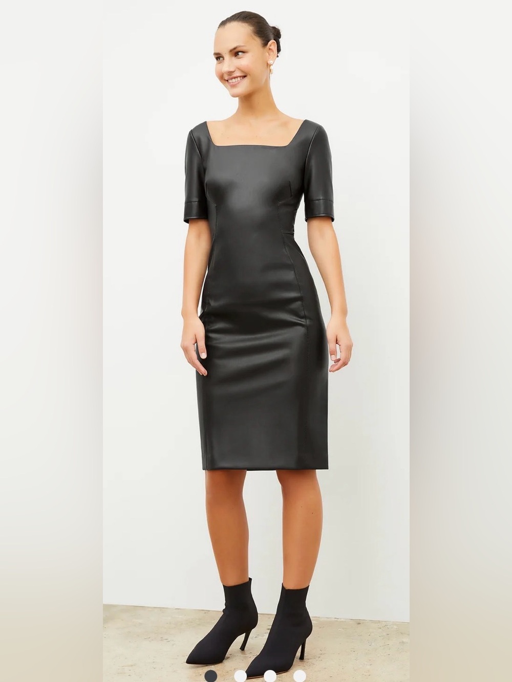 MM Lafleur - The NOA Dress Vegan Leather Square-Neck Midi Dress NWT 14
